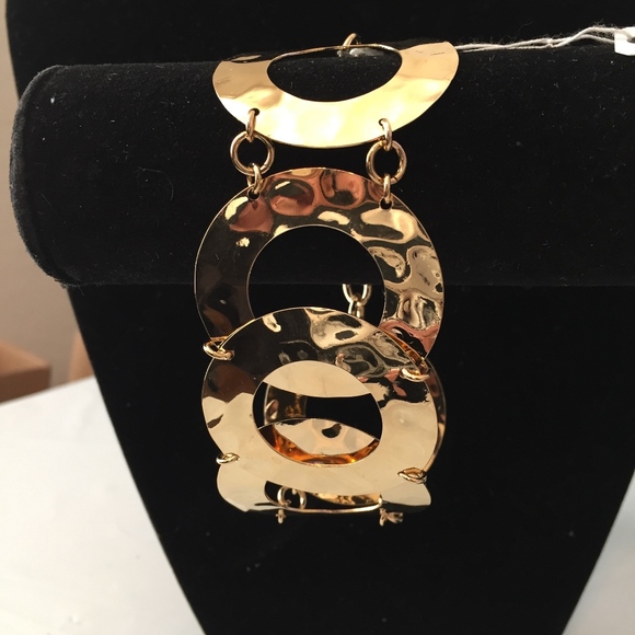 Italian Hammered Circles 18K Gold/Bronze Bracelet - Picture 2 of 7